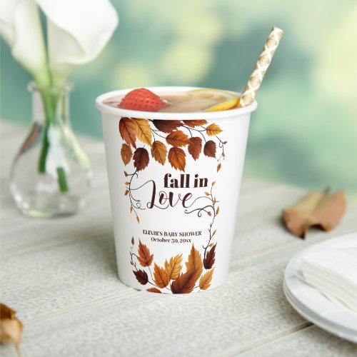 Fall In Love With Autumn Leaves Baby Shower Paper Cups