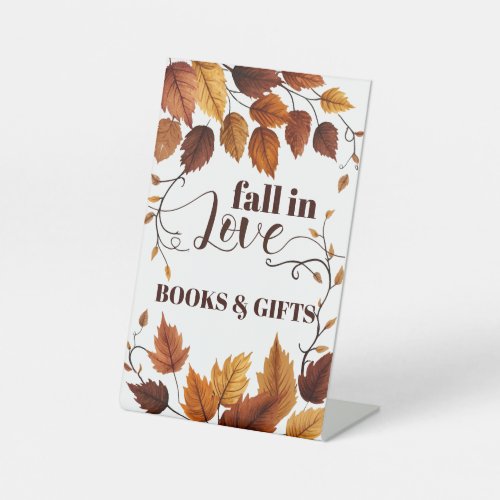 Fall In Love With Autumn Leaves Baby Shower Pedestal Sign