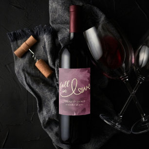 Fall in Love with Autumn Mulberry Gold Wedding Wine Label