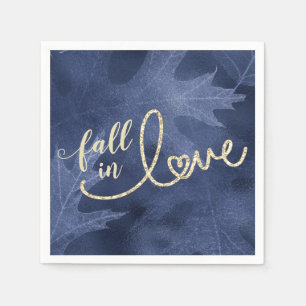 Fall in Love with Autumn Navy Blue and Gold Napkins