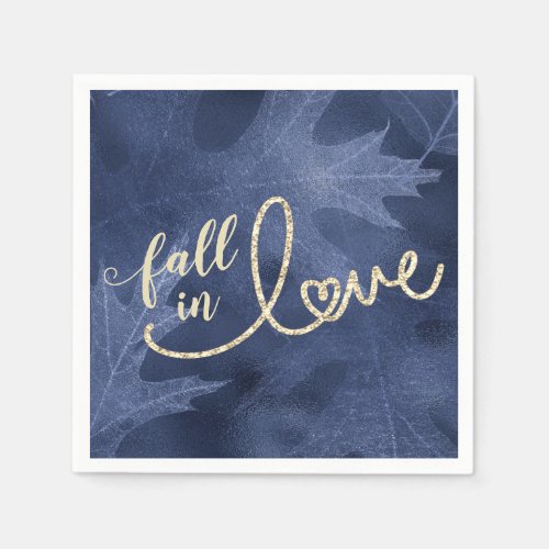 Fall in Love with Autumn  Navy Blue and Gold Napkins