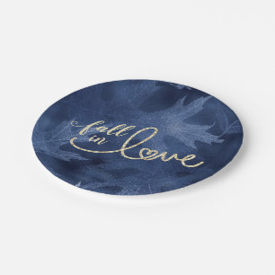 Fall in Love with Autumn   Navy Blue and Gold Paper Plates