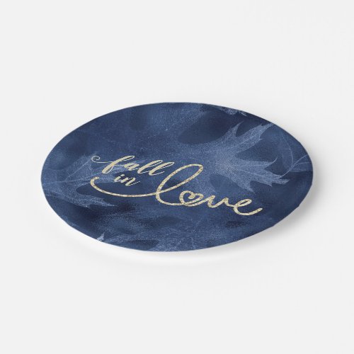 Fall in Love with Autumn  Navy Blue and Gold Paper Plates