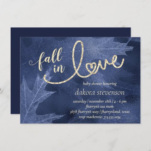 Fall in Love with Autumn  Navy Blue Baby Shower Invitation