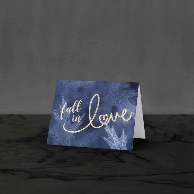 Fall in Love with Autumn | Navy Blue Wedding Photo Thank You Card (Creator Uploaded)