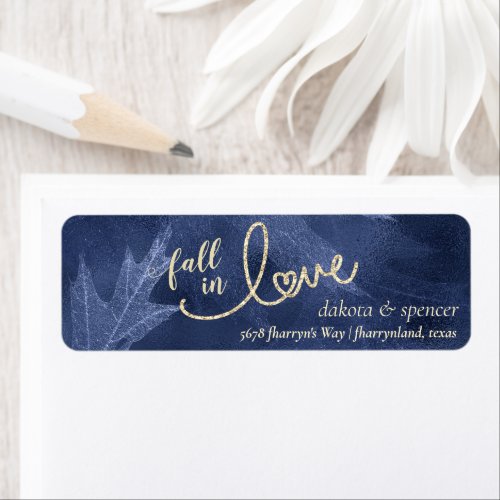 Fall in Love with Autumn  Navy Wedding Address Label