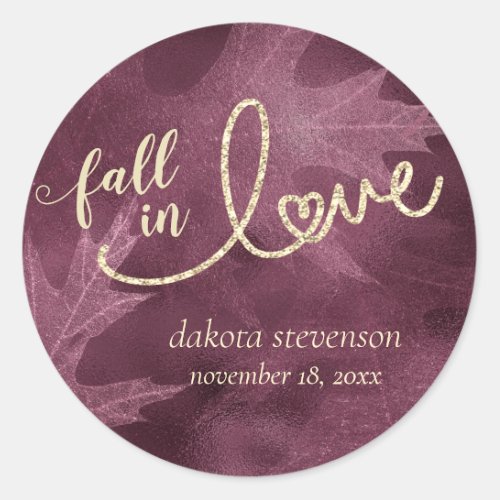 Fall in Love with Autumn  Purple Jewel Tone Classic Round Sticker