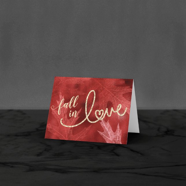 Fall in Love with Autumn | Red Leaf Wedding Photo Thank You Card (Creator Uploaded)