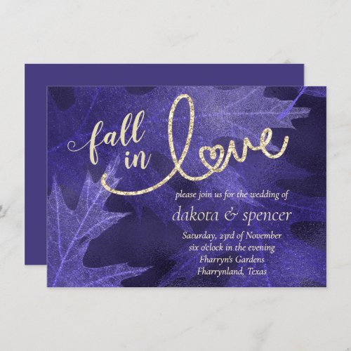 Fall in Love with Autumn  Royal Purple Wedding Invitation
