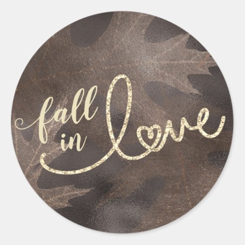 Fall in Love with Autumn  Rustic Brown Wedding Classic Round Sticker