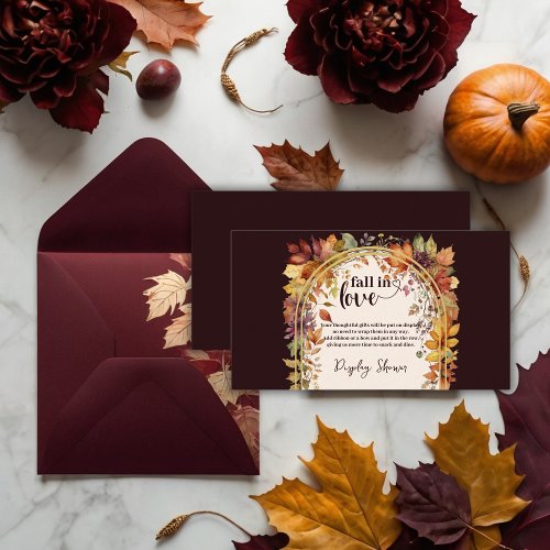 Fall In Love With Baby Autumn Leaves Shower Enclosure Card