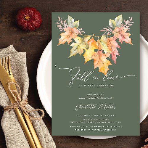 Fall In Love With Baby Autumn Leaves Shower Invitation