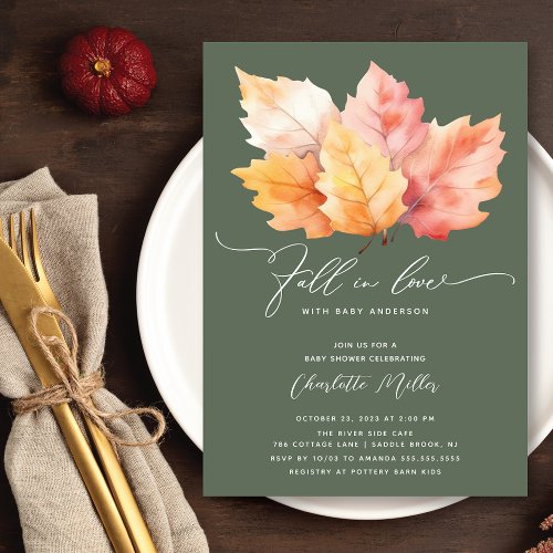 Fall In Love With Baby Autumn Leaves Shower Invitation