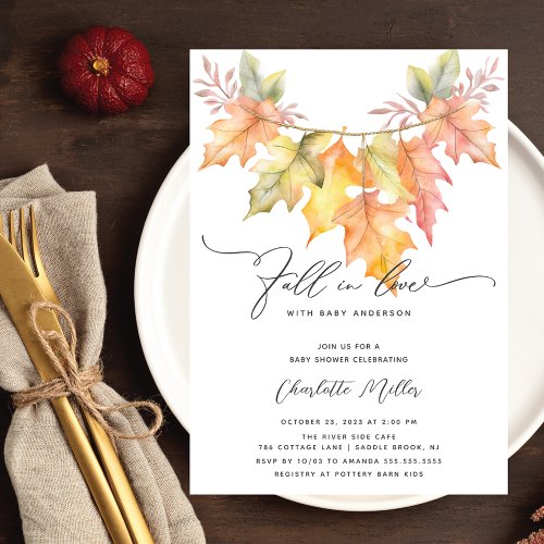 Fall In Love With Baby Autumn Leaves Shower Invitation