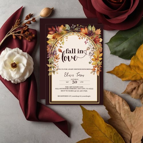 Fall In Love With Baby Autumn Leaves Shower Invitation