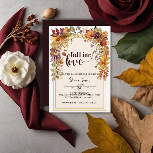 Fall In Love With Baby Autumn Leaves Shower Invitation