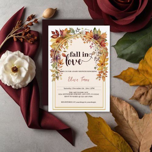 Fall In Love With Baby Autumn Leaves Shower Invitation