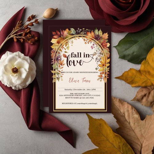 Fall In Love With Baby Autumn Leaves Shower Invitation