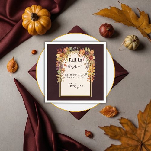 Fall In Love With Baby Autumn Leaves Shower Napkins