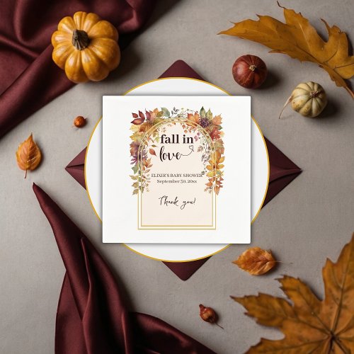 Fall In Love With Baby Autumn Leaves Shower Napkins