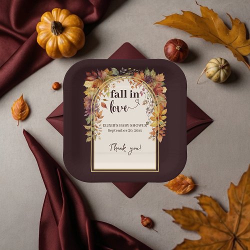 Fall In Love With Baby Autumn Leaves Shower Paper Plates