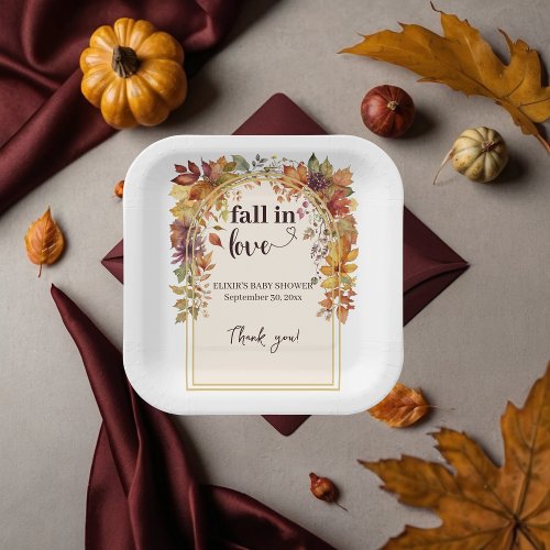 Fall In Love With Baby Autumn Leaves Shower Paper Plates