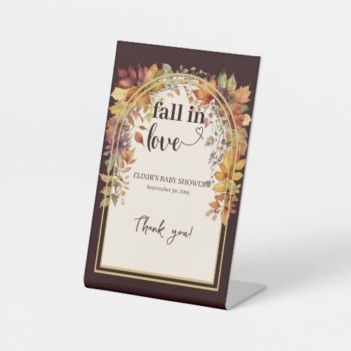 Fall In Love With Baby Autumn Leaves Shower Pedestal Sign