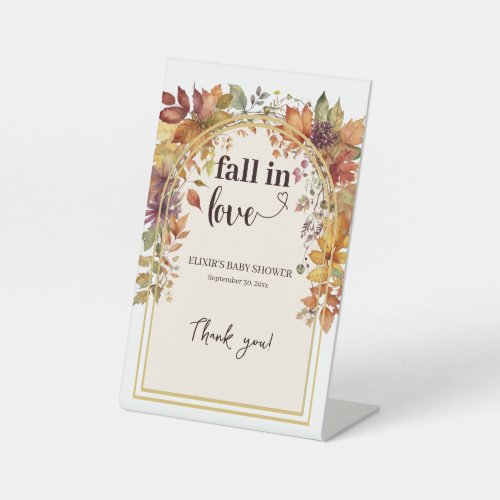 Fall In Love With Baby Autumn Leaves Shower Pedestal Sign