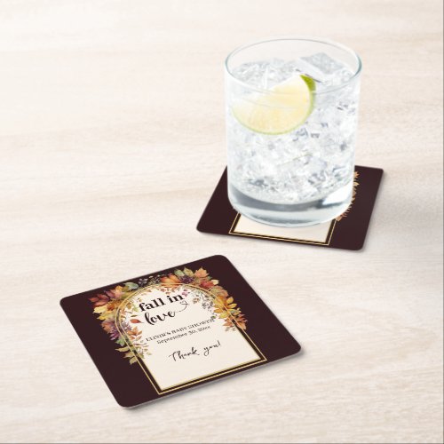 Fall In Love With Baby Autumn Leaves Shower Square Paper Coaster