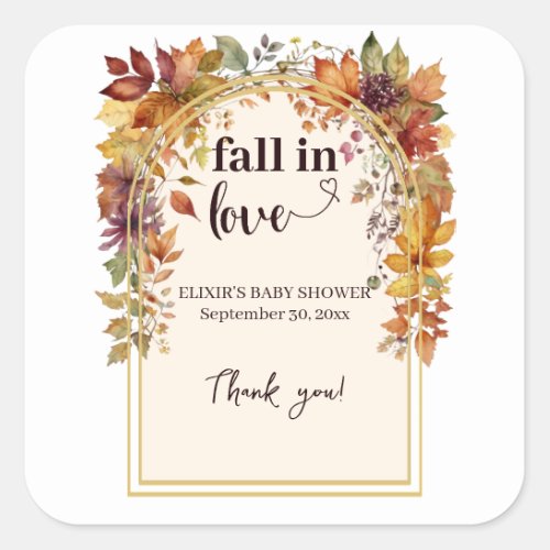 Fall In Love With Baby Autumn Leaves Shower Square Sticker