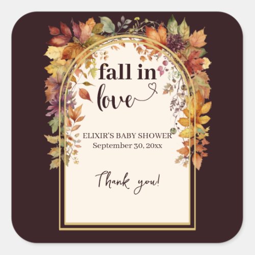 Fall In Love With Baby Autumn Leaves Shower Square Sticker