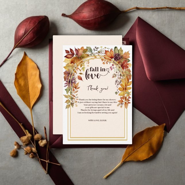 Fall In Love With Baby Autumn Leaves Shower Thank You Card (Creator Uploaded)