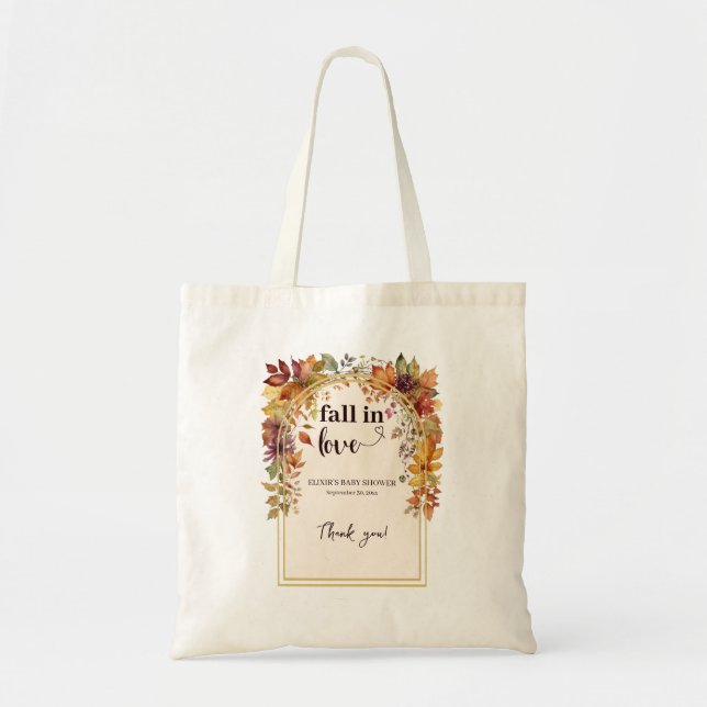 Fall In Love With Baby Autumn Leaves Shower Tote B (Front)
