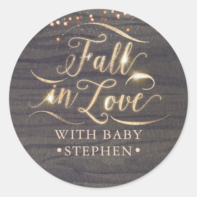 Fall in Love with Baby Baby Shower Classic Round Sticker (Front)