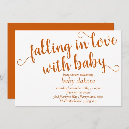 Fall in Love with Baby  Dusty Burnt Orange Shower Invitation
