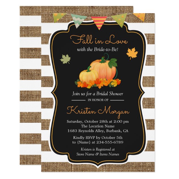 Fall In Love With Bride To Be Autumn Bridal Shower Invitation