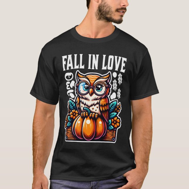 Fall In Love With Cute Owl T-Shirt (Front)