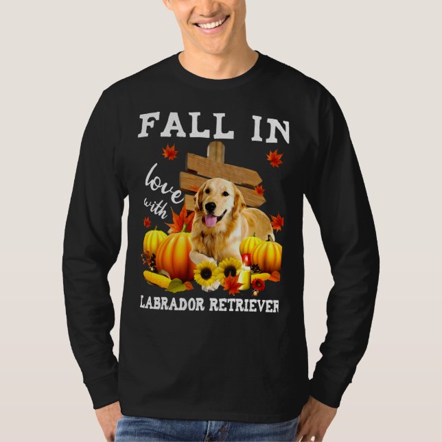 Fall In Love With Labrador Retriever Dog On Pumkin T-Shirt (Front)