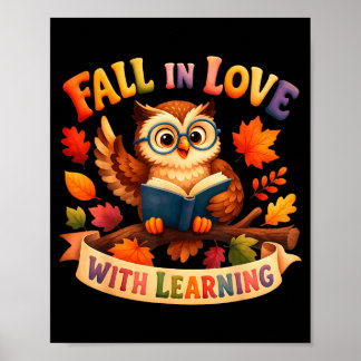Fall in love with learning owl funny thanksgiving poster