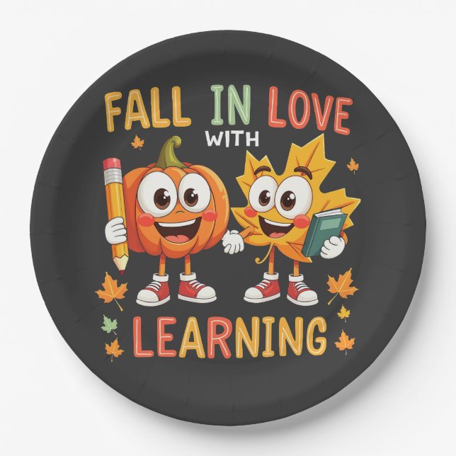 Fall in Love with Learning Teaching School  Paper Plates (Front)