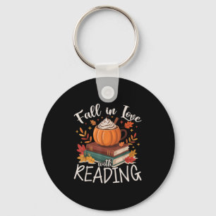 Fall In Love With Reading Autumn Librarian Cute Bo Keychain