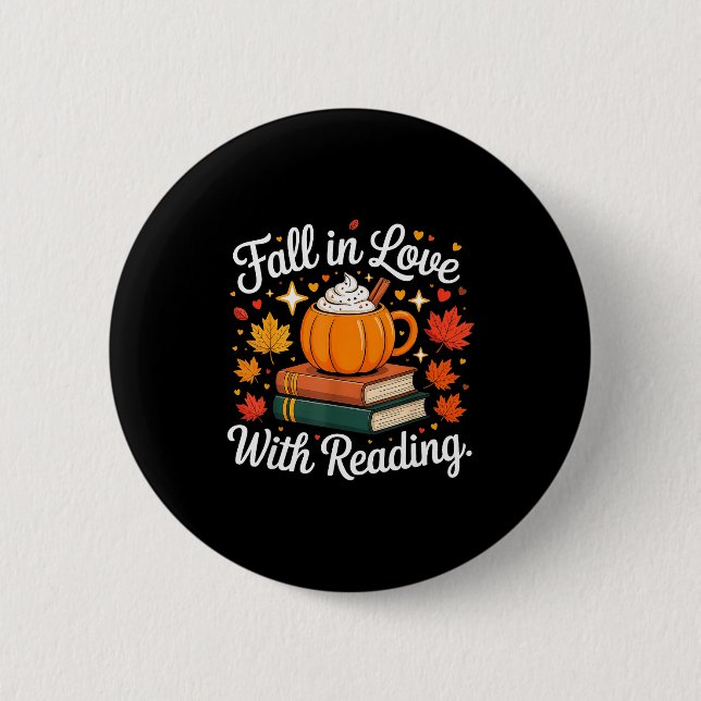 Fall In Love With Reading Autumn Pumpkin Mug Book  Button (Front)
