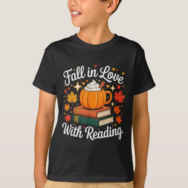 Fall In Love With Reading Autumn Pumpkin Mug Book  T-Shirt (Front)