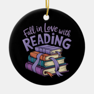 Fall in Love with Reading Cozy Books Autumn Vibes Ceramic Ornament