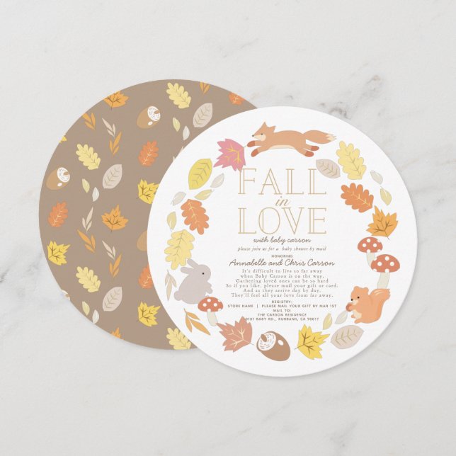 Fall in Love Woodland Animals Baby Shower by Mail Invitation (Front/Back)