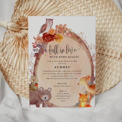 Fall in Love Woodland Animals Baby Shower by Mail Invitation