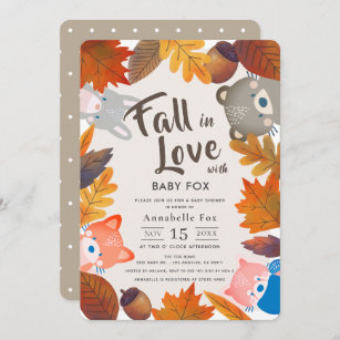 Fall in Love Woodland Animals Brown Baby Shower Invitation