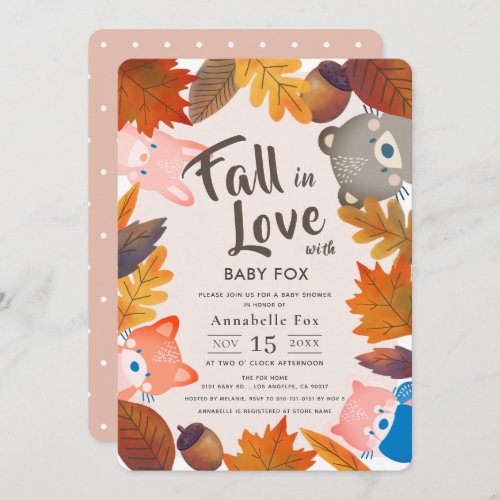 Fall in Love Woodland Animals Pink Baby Shower Invitation