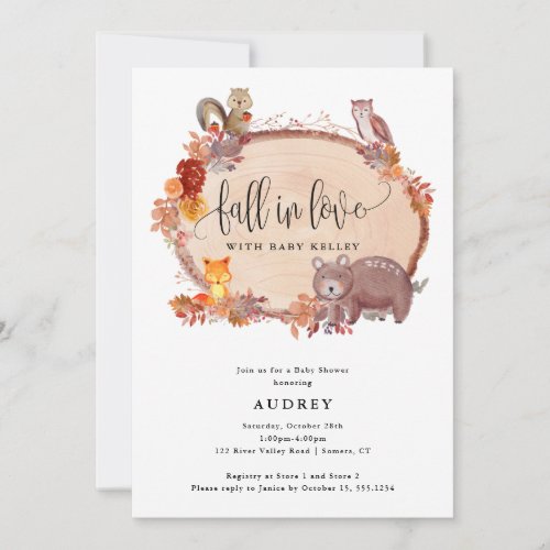 Fall in Love Woodland Animals Rustic Baby Shower Invitation