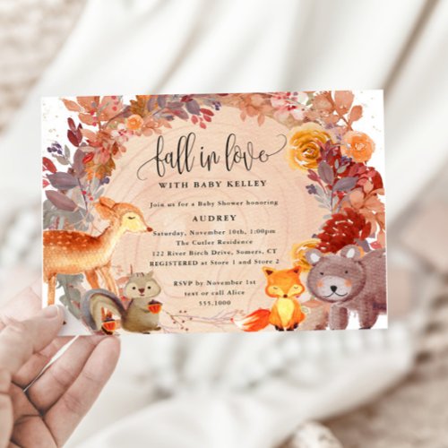 Fall in Love Woodland Animals Rustic Baby Shower Invitation